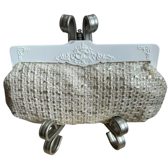 MAC Cosmetics Handbags - MAC White & Silver Tweed Cosmetics Case Clutch